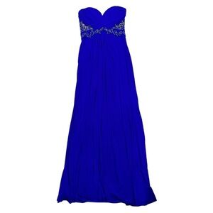 Xscape Royal Blue Sequence Long Strapless Prom Dress